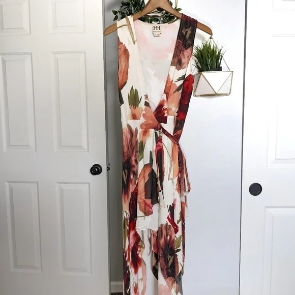 𝅺HAUTE Hippie Women's Silk Floral Sleeveless Wrap Dress Size XS - Picture 3 of 8